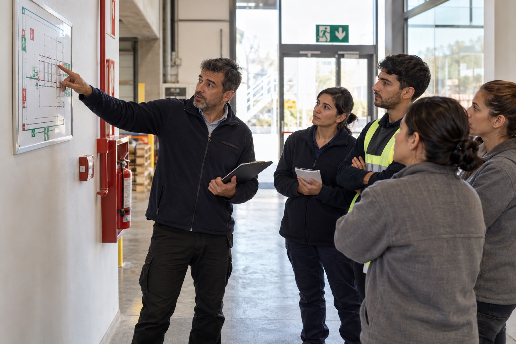 Capacitación conceptual sobre evacuación en un establecimiento.